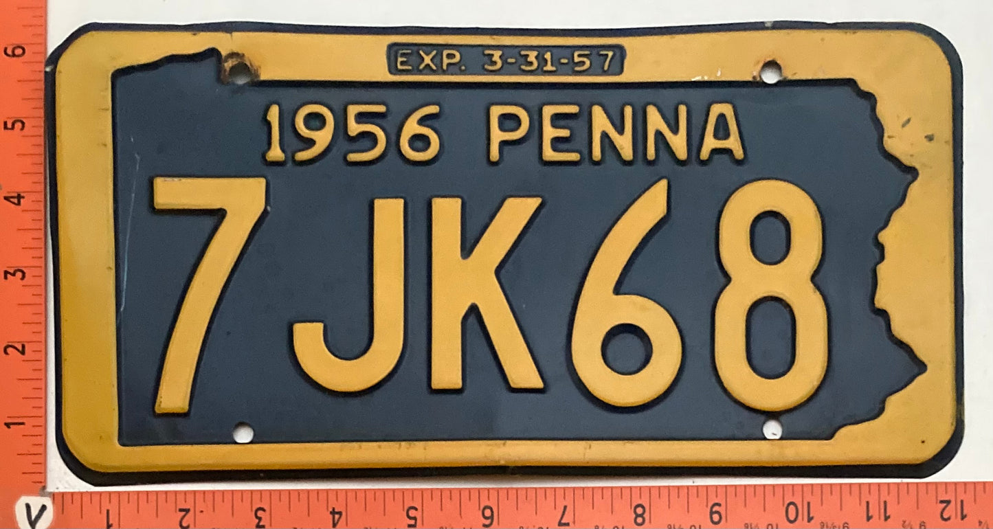 1956 Pennsylvania #7JK68 Passenger License Plate