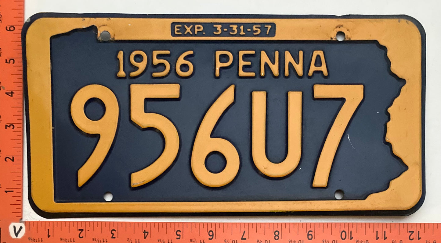 1956 Pennsylvania #956U7 Passenger License Plate