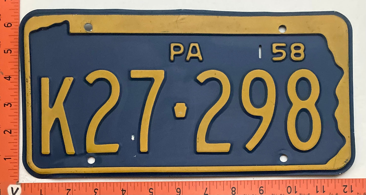 1958 Pennsylvania #K27-298 Passenger License Plate