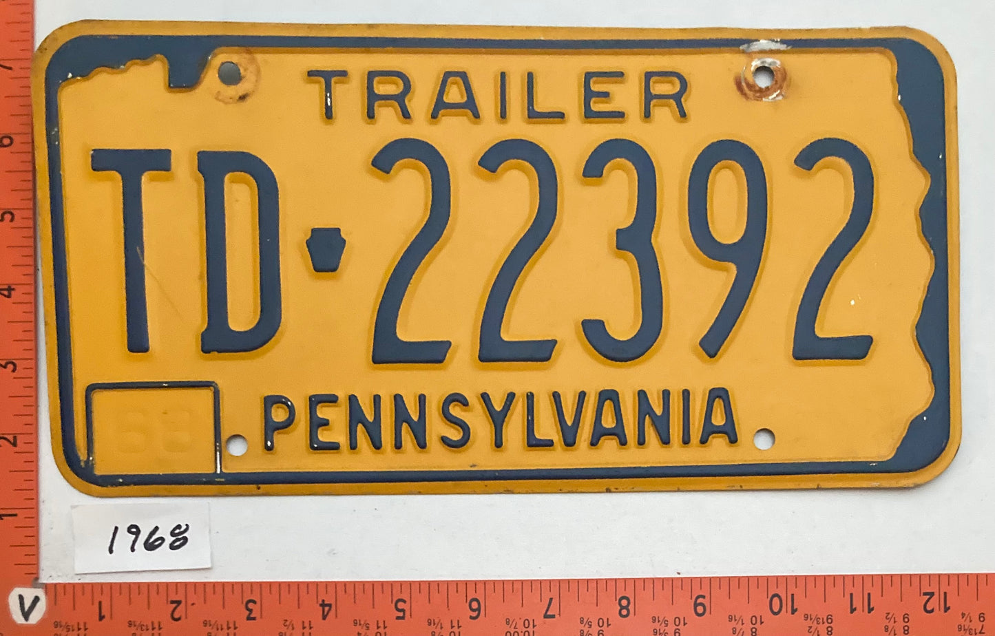 1968 Pennsylvania #TD-22392 Trailer License Plate