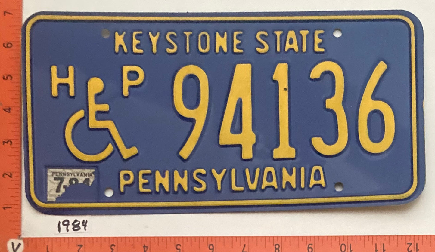 1984 Pennsylvania #94136 Passenger License Plate (Handicapped)
