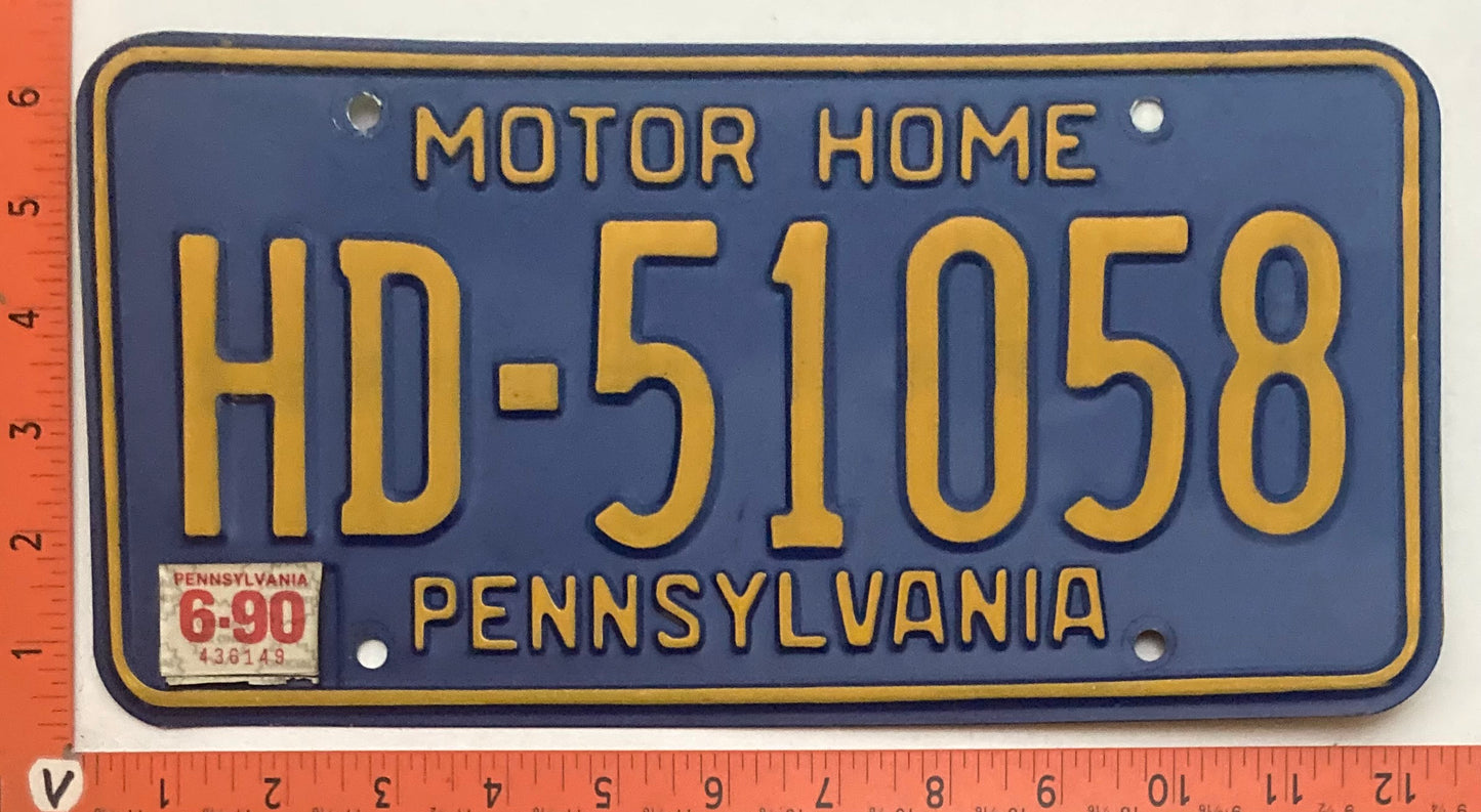 1990 Pennsylvania #HD-51058 Motor Home License Plate