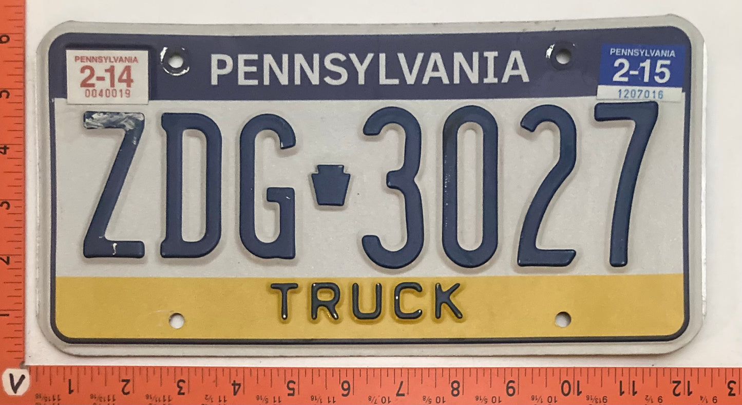 2015 Pennsylvania #ZDG-3027 Truck License Plate