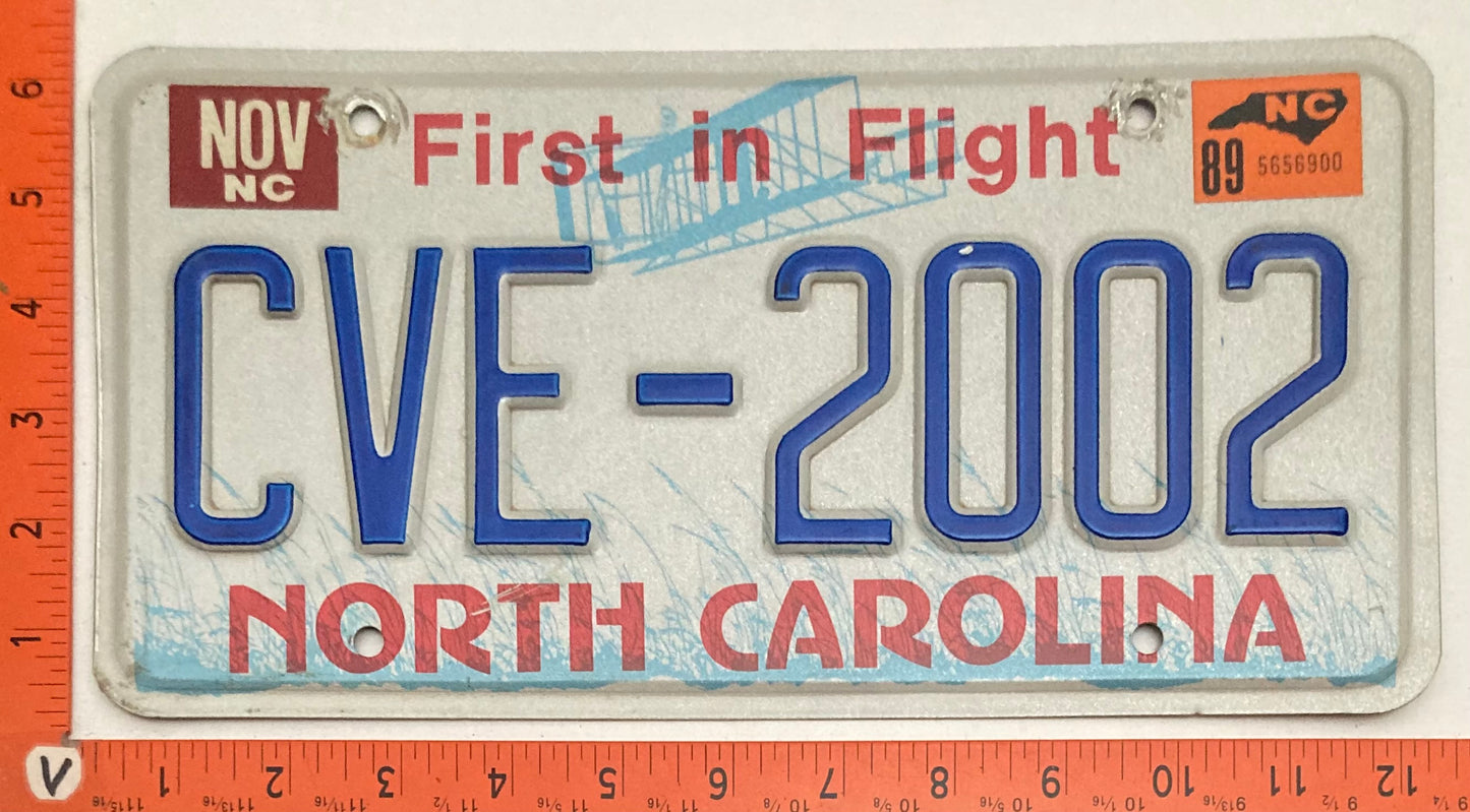 1989 North Carolina #CVE-2002 Passenger License Plate