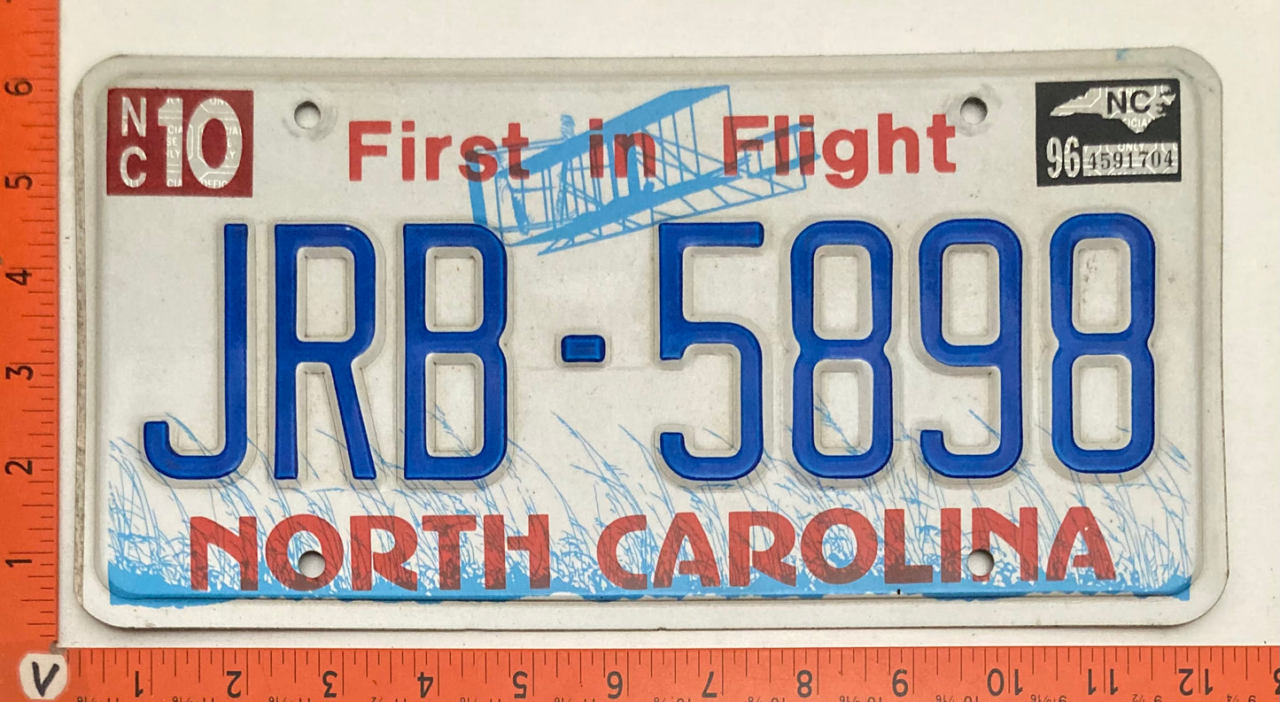 1996 North Carolina #JRB-5898 Passenger License Plate