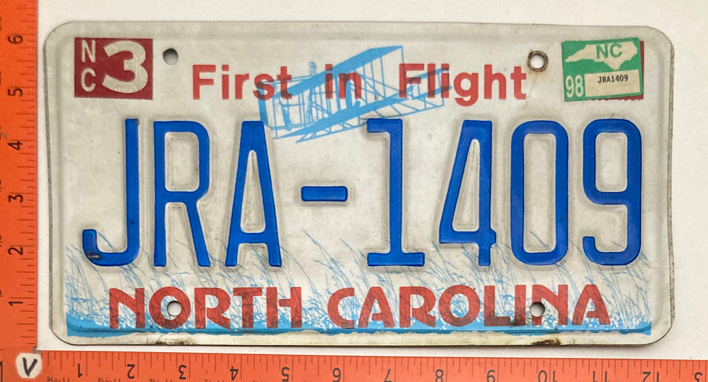 1998 North Carolina #JRA-1409 Passenger License Plate