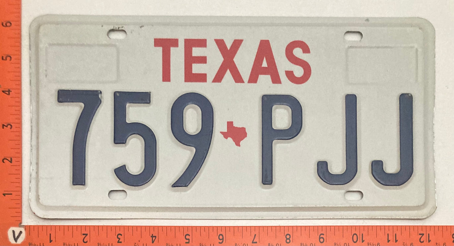 1991 Texas #759 PJJ Passenger License Plate