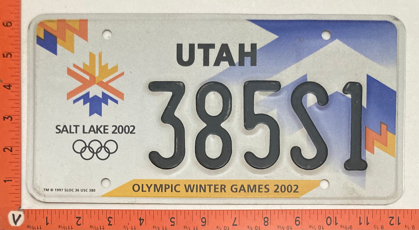 2002 Utah #385S1 Passenger Olympics License Plate
