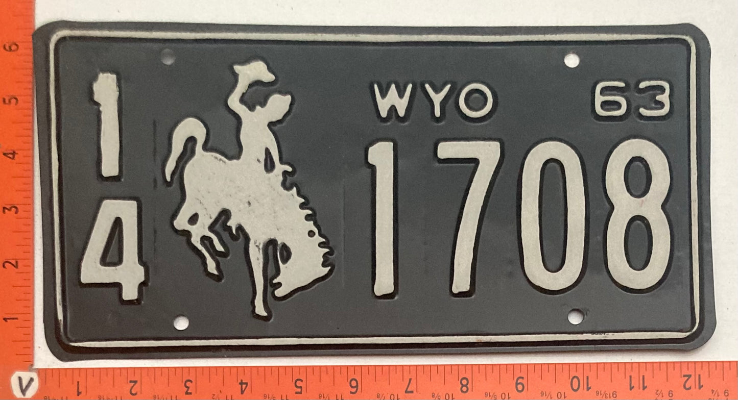 1963 Wyoming #1/4 1708 Passenger License Plate