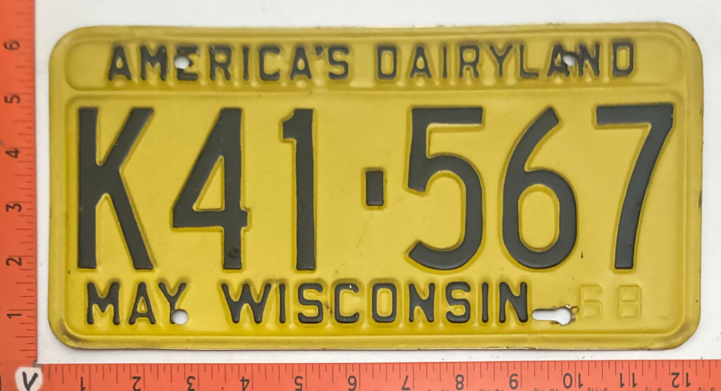 1968 Wisconsin #K41-567 Passenger License Plate
