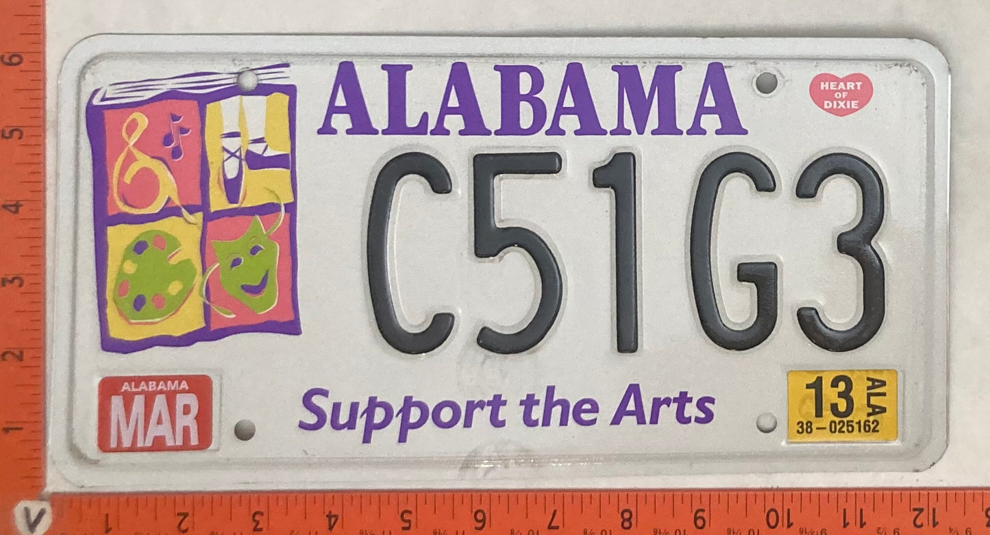 2013 Alabama #C51G3 Passenger License Plate