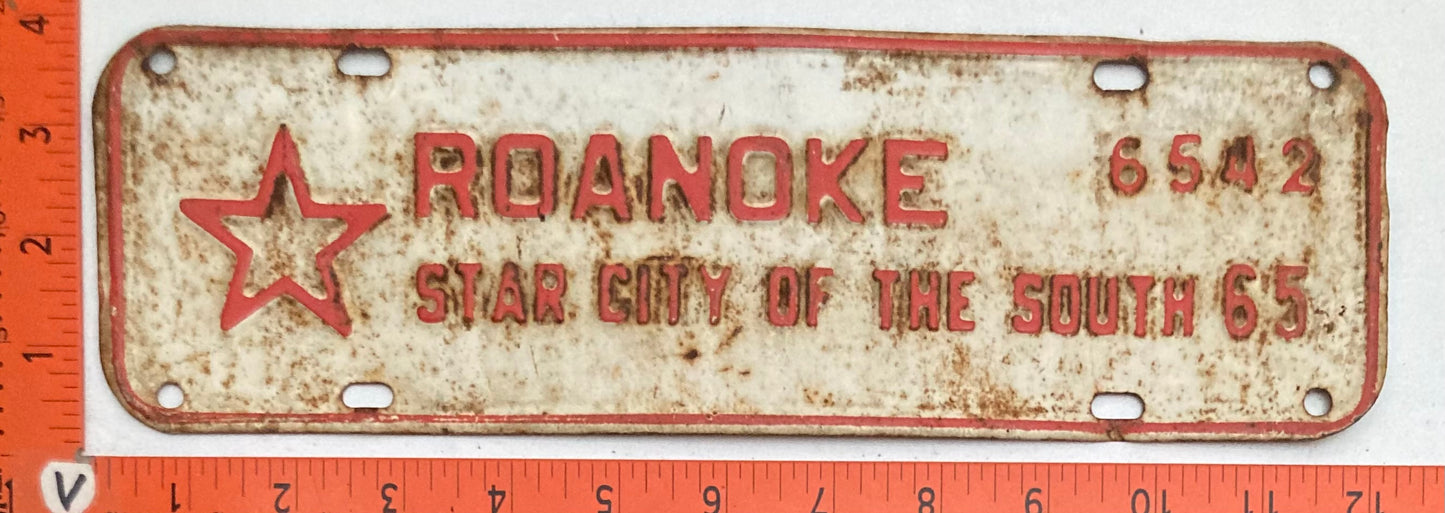 1965 Roanoke City Virginia #6542 License Plate