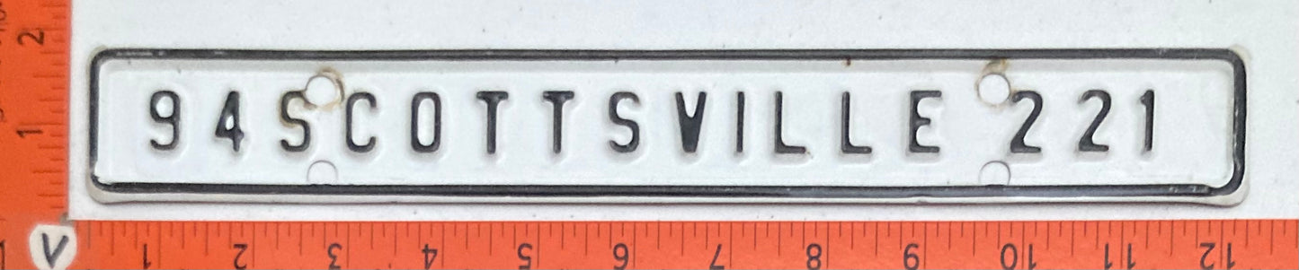 1994 Scottsville Albemarle County Virginia #221 License Plate