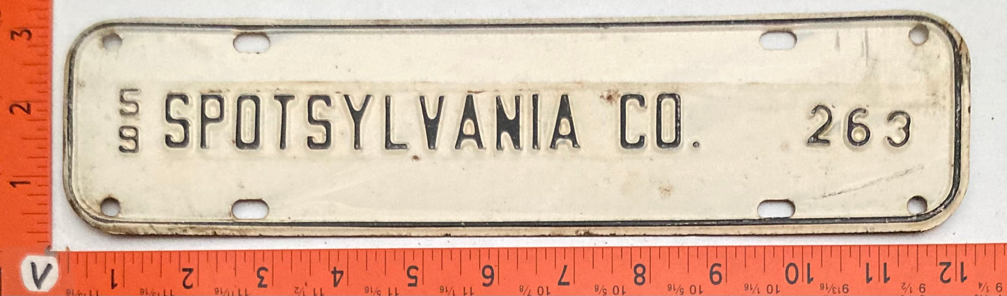 1959 Spotsylvania County Virginia #263 License Plate