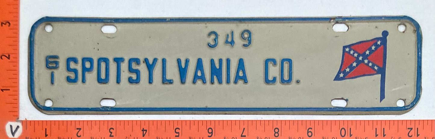 1961 Spotsylvania County Virginia #349 License Plate