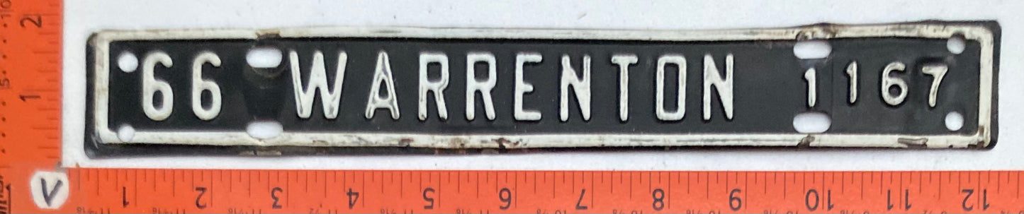 1966 Warrenton Fauquier County Virginia #1167 License Plate