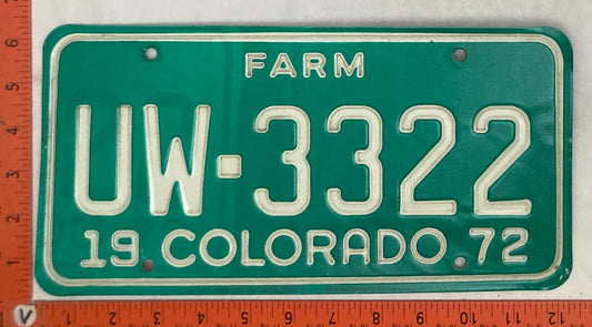 1972 Colorado #UW-3322 License Plate (Farm Vehicle)