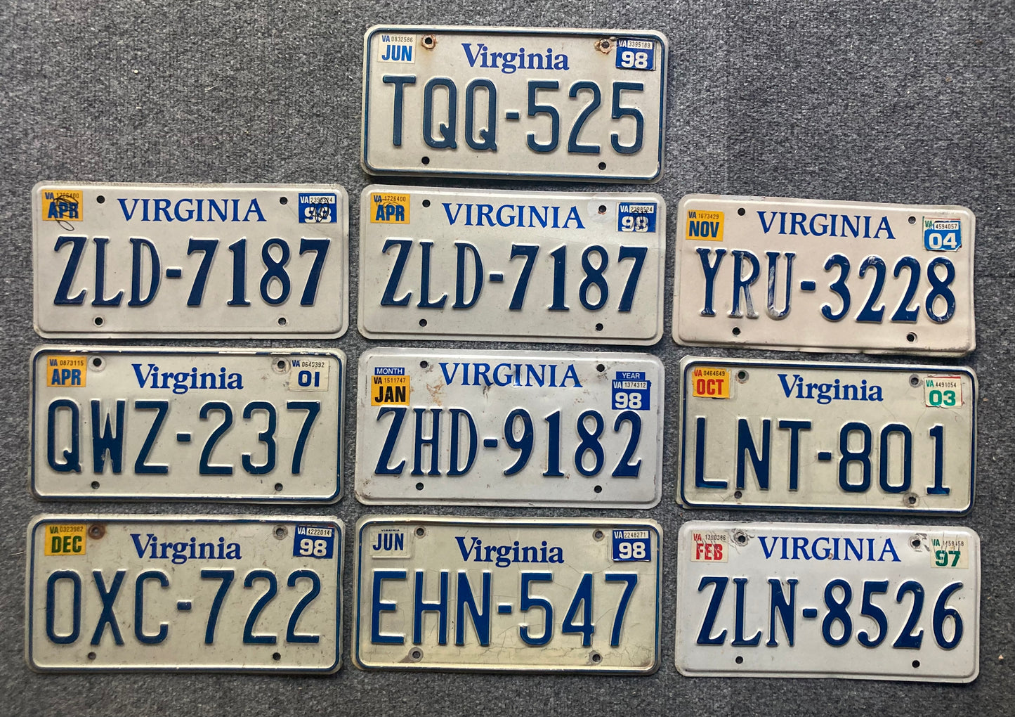 Group of 10 Virginia license plates (Crafter)