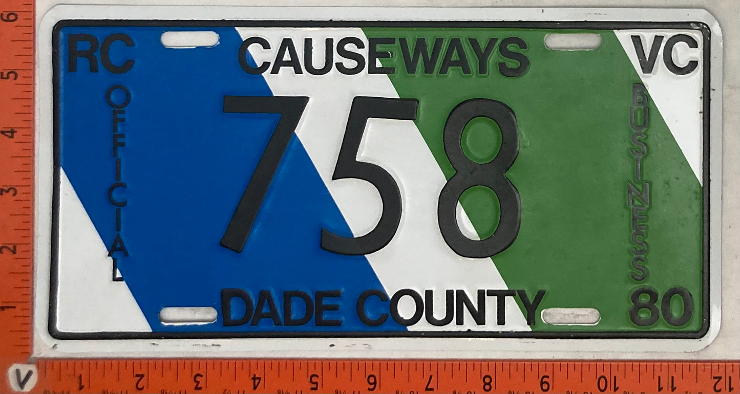1980 Florida #758 Dade County Causeways License Plate