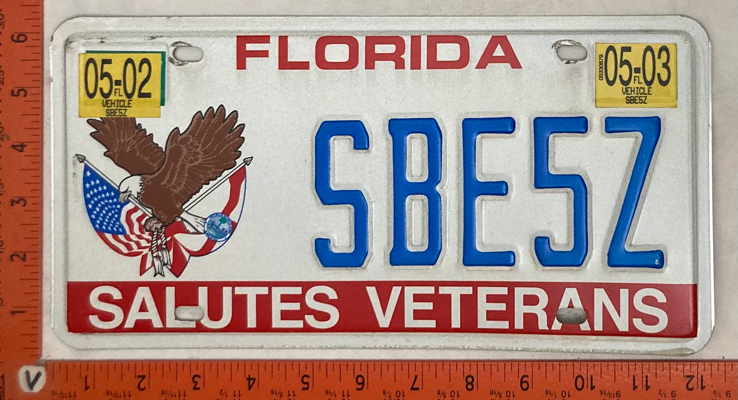 2003 Florida #SBE5Z Passenger License Plate
