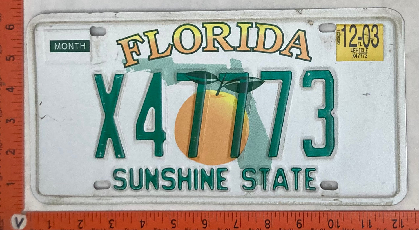 2003 Florida #X47773 Passenger License Plate