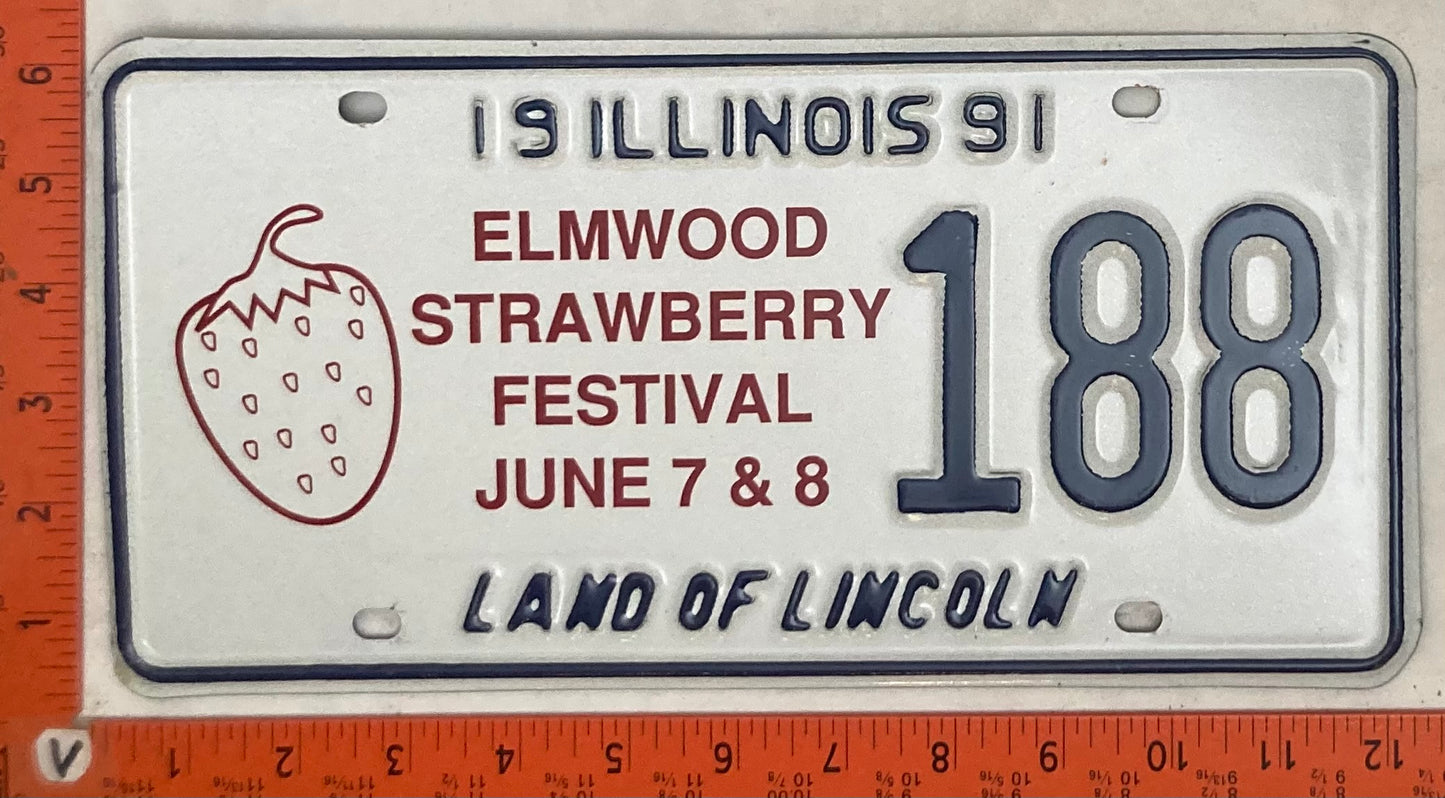 1991 Illinois #188 Elmwood Strawberry Festival License Plate
