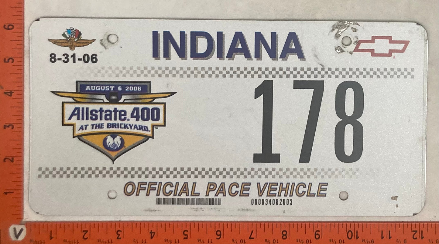 2006 Indiana #178 Official Pace Vehicle License Plate