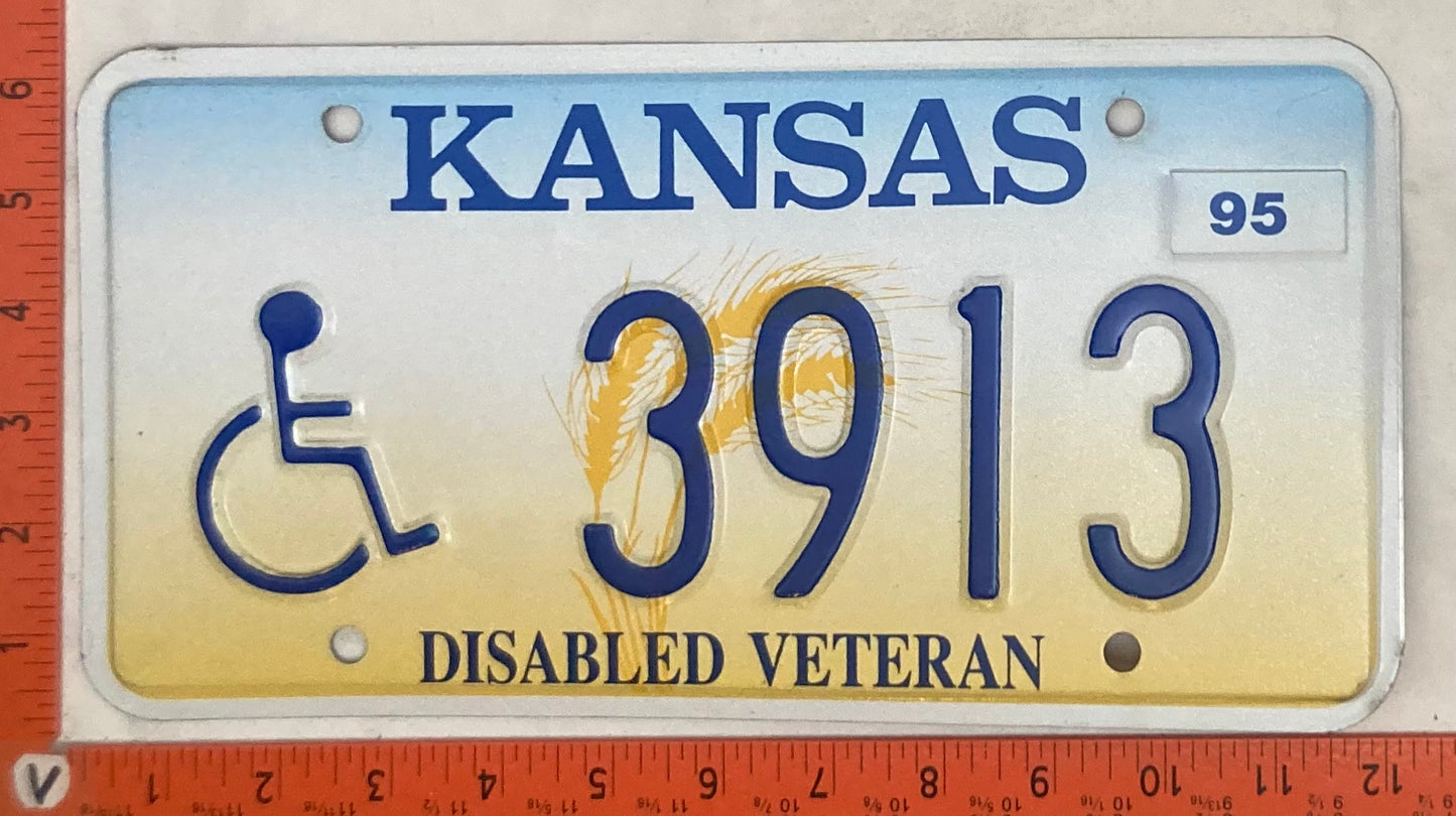 1995 Kansas #3913 Disabled American Veteran License Plate (Handicapped)