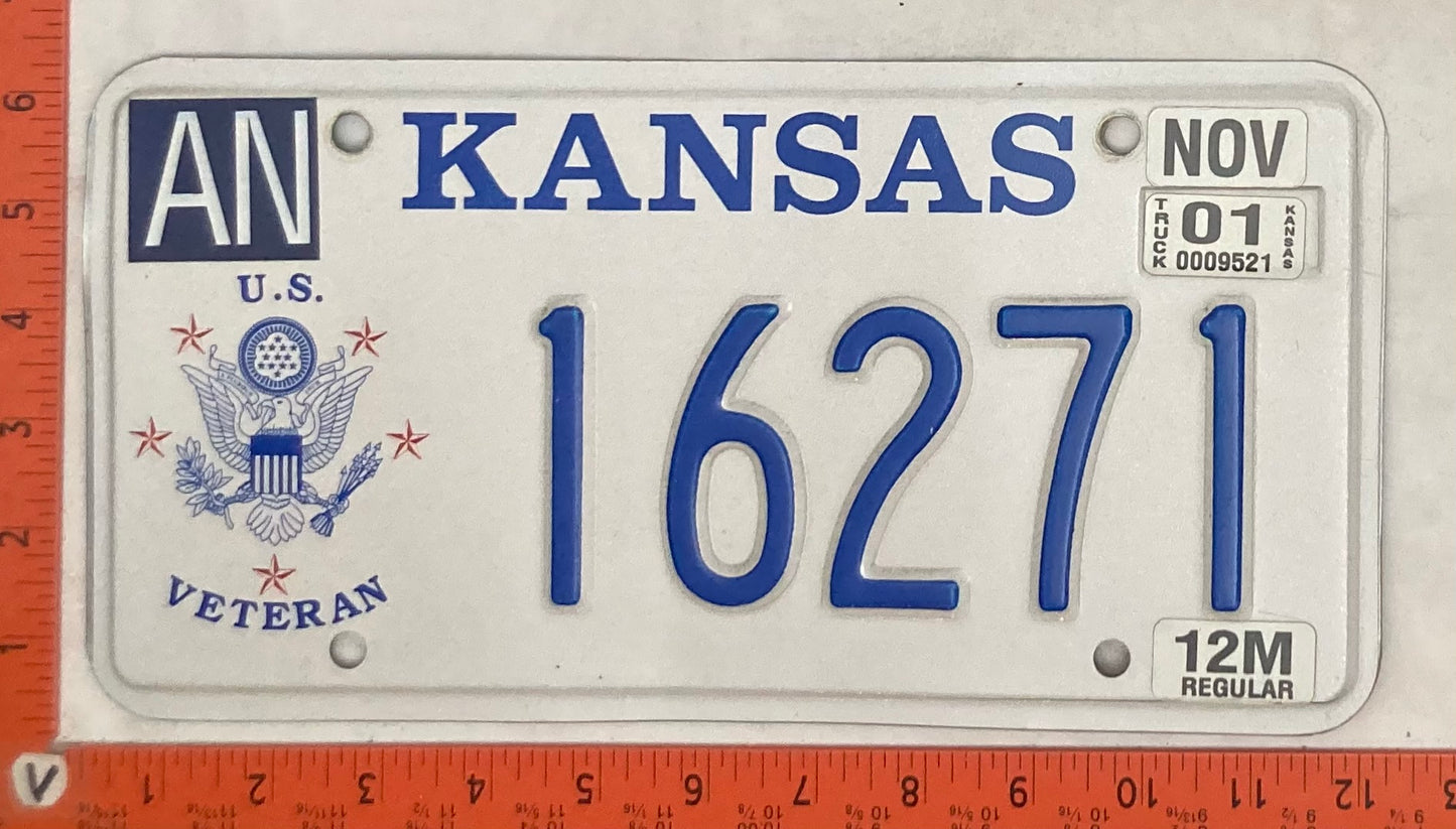 2001 Kansas #16271 Veteran License Plate