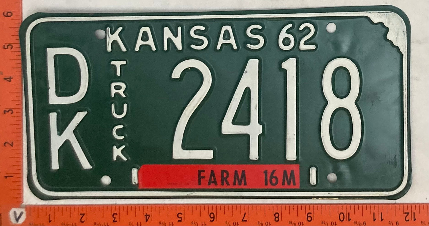 1962 Kansas #D/K 2418 Farm Truck License Plate