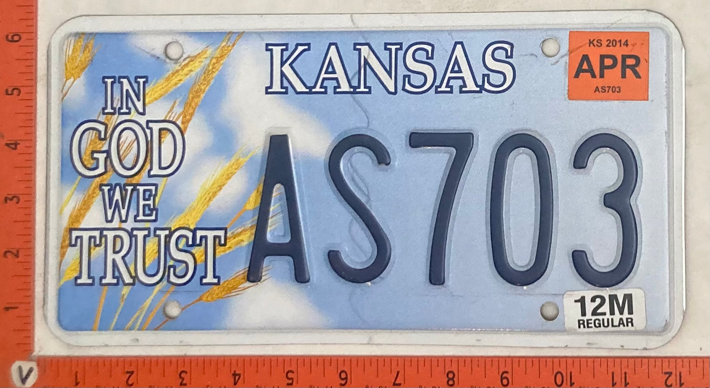 2014 Kansas #AS703 Passenger License Plate