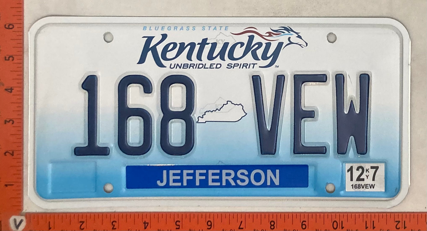 2012 Kentucky #168 VEW Passenger License Plate