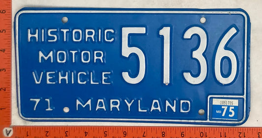 1975 Maryland #5136 Historic Motor Vehicle License Plate
