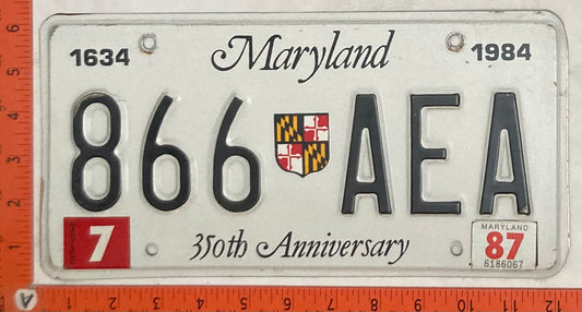 1987 Maryland #866 AEA Passenger License Plate