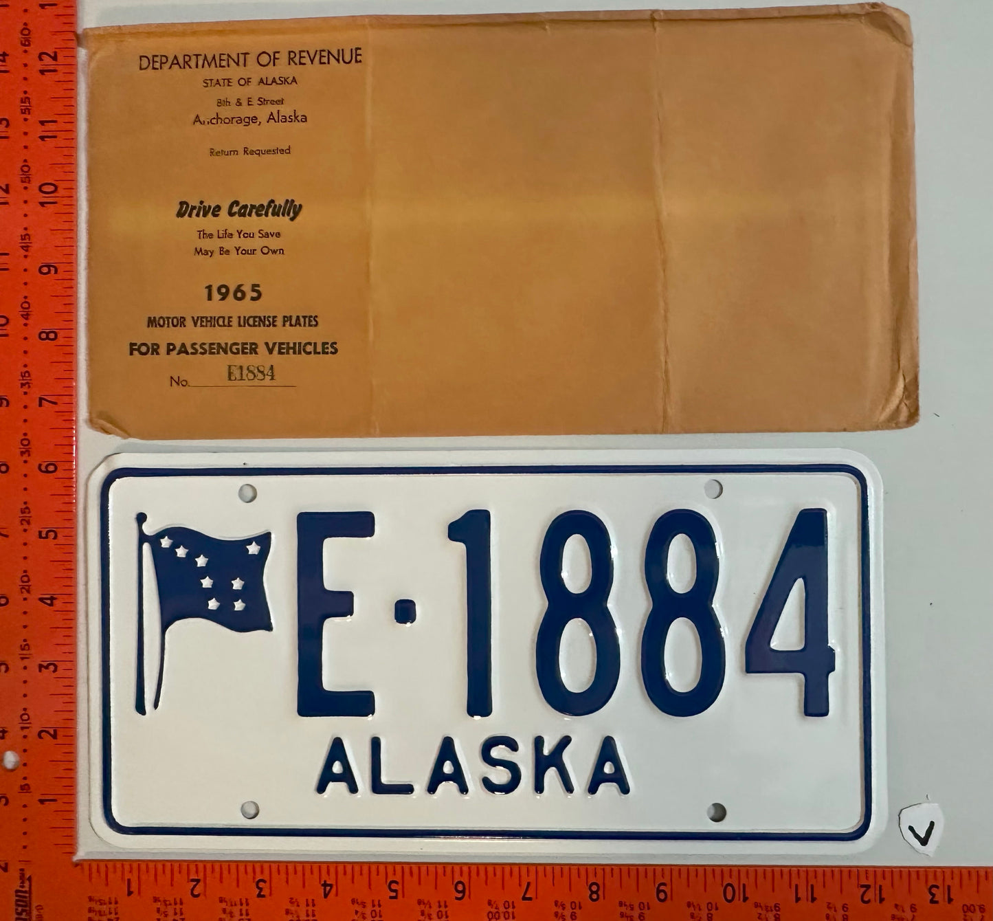1965 Alaska #E-1884 Passenger License Plate