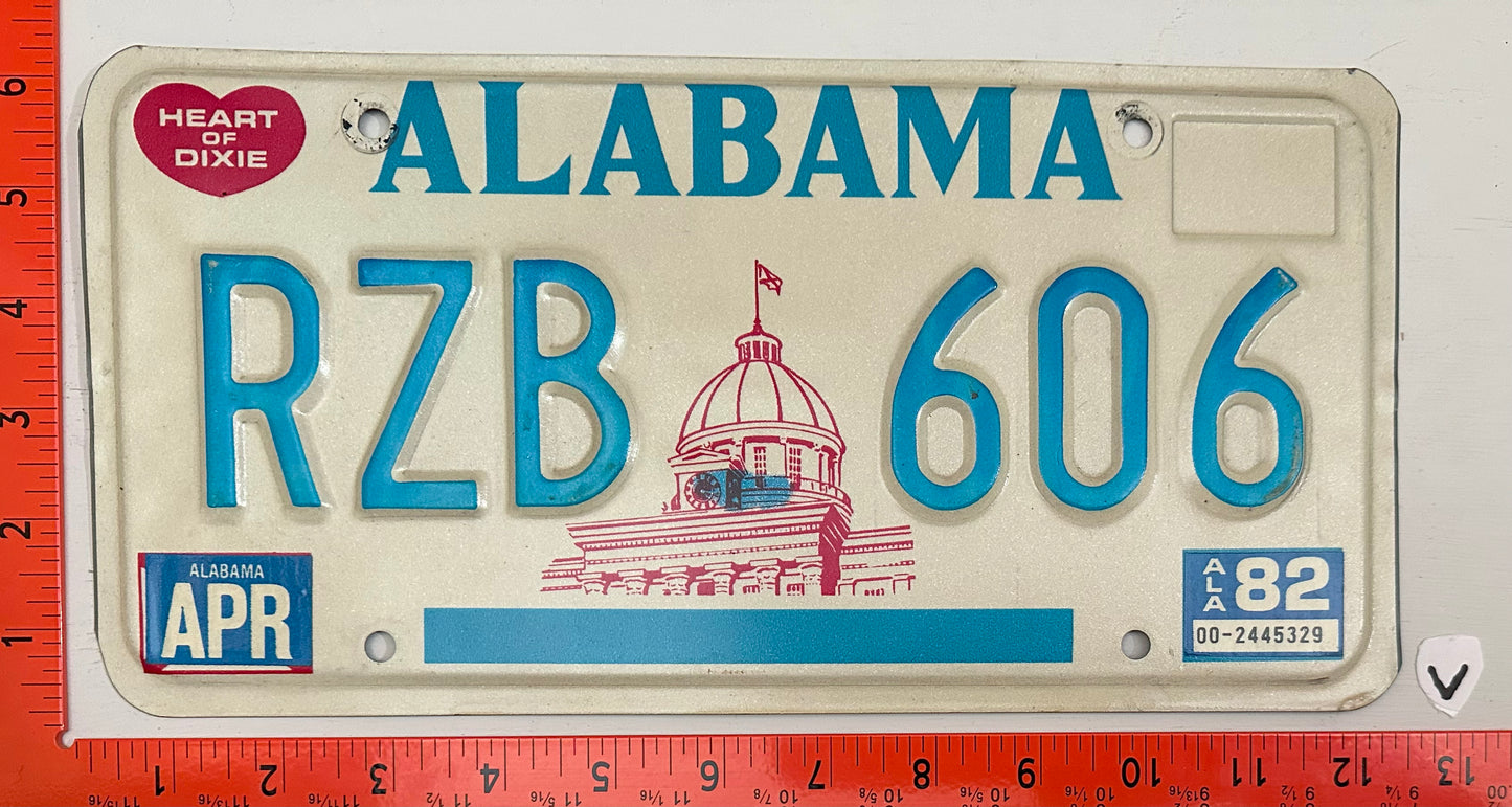 1982 Alabama #RZB 606 Passenger License Plate