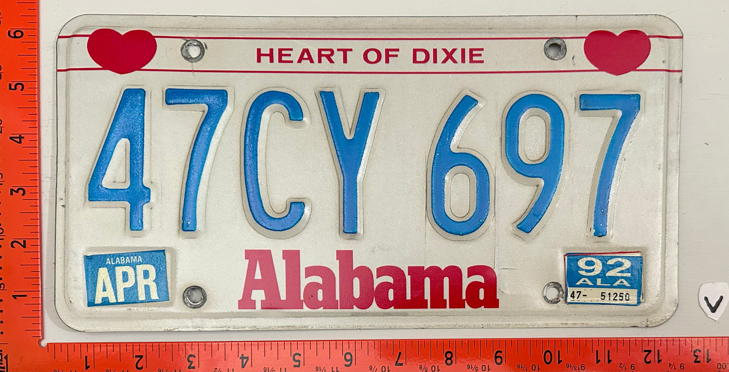 1992 Alabama #47CY 697 Passenger License Plate