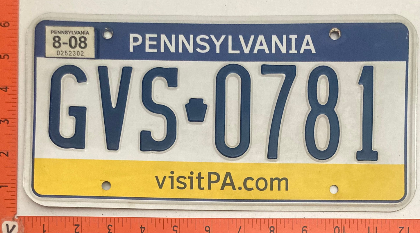 2008 Pennsylvania #GVS 0781 Passenger License Plate