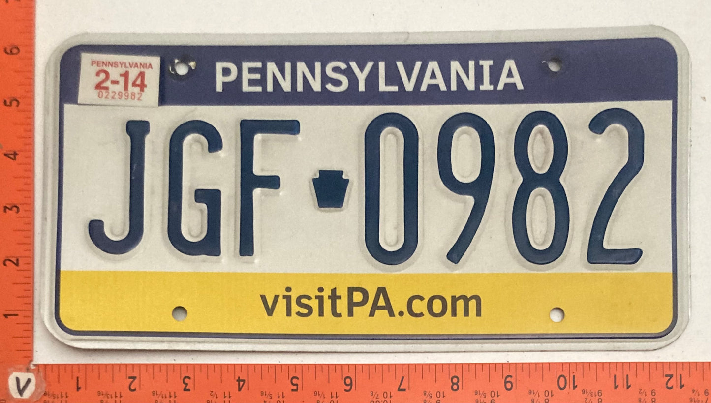2014 Pennsylvania #JGF 0982 Passenger License Plate