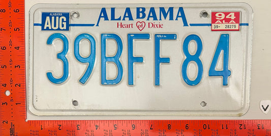 1994 Alabama #39BFF84 Passenger License Plate