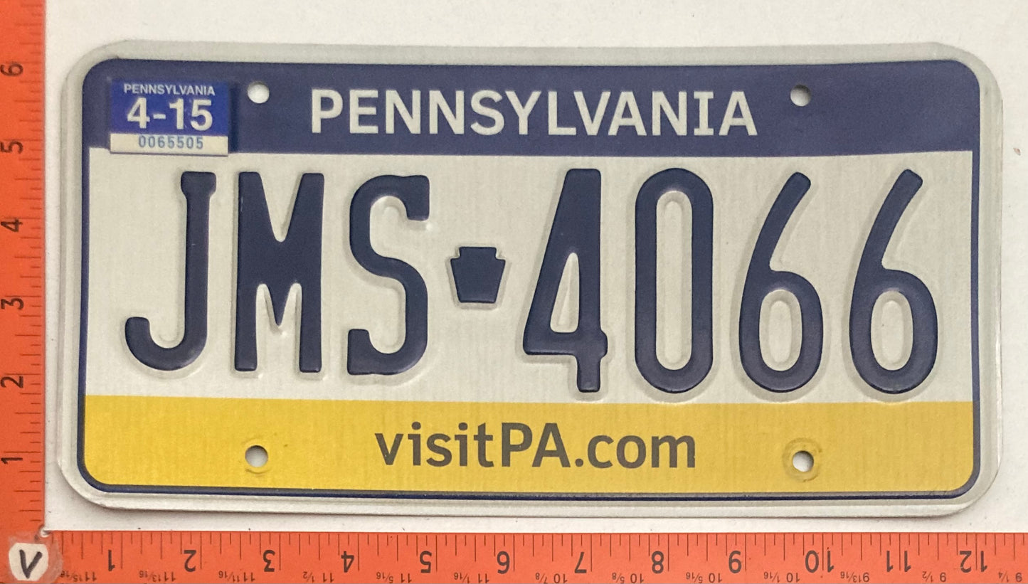 2015 Pennsylvania #JMS 4066 Passenger License Plate