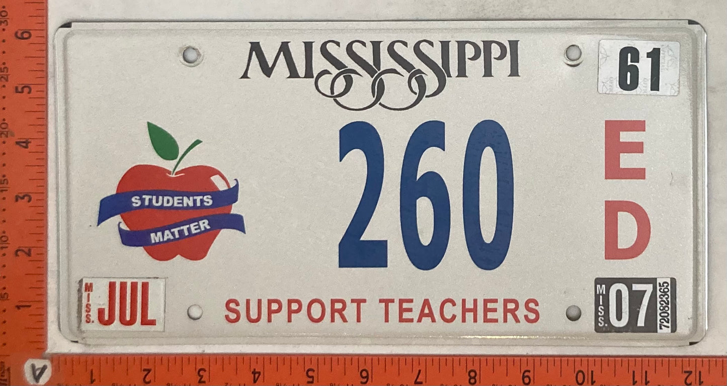 2007 Mississippi #260 E/D Passenger License Plate