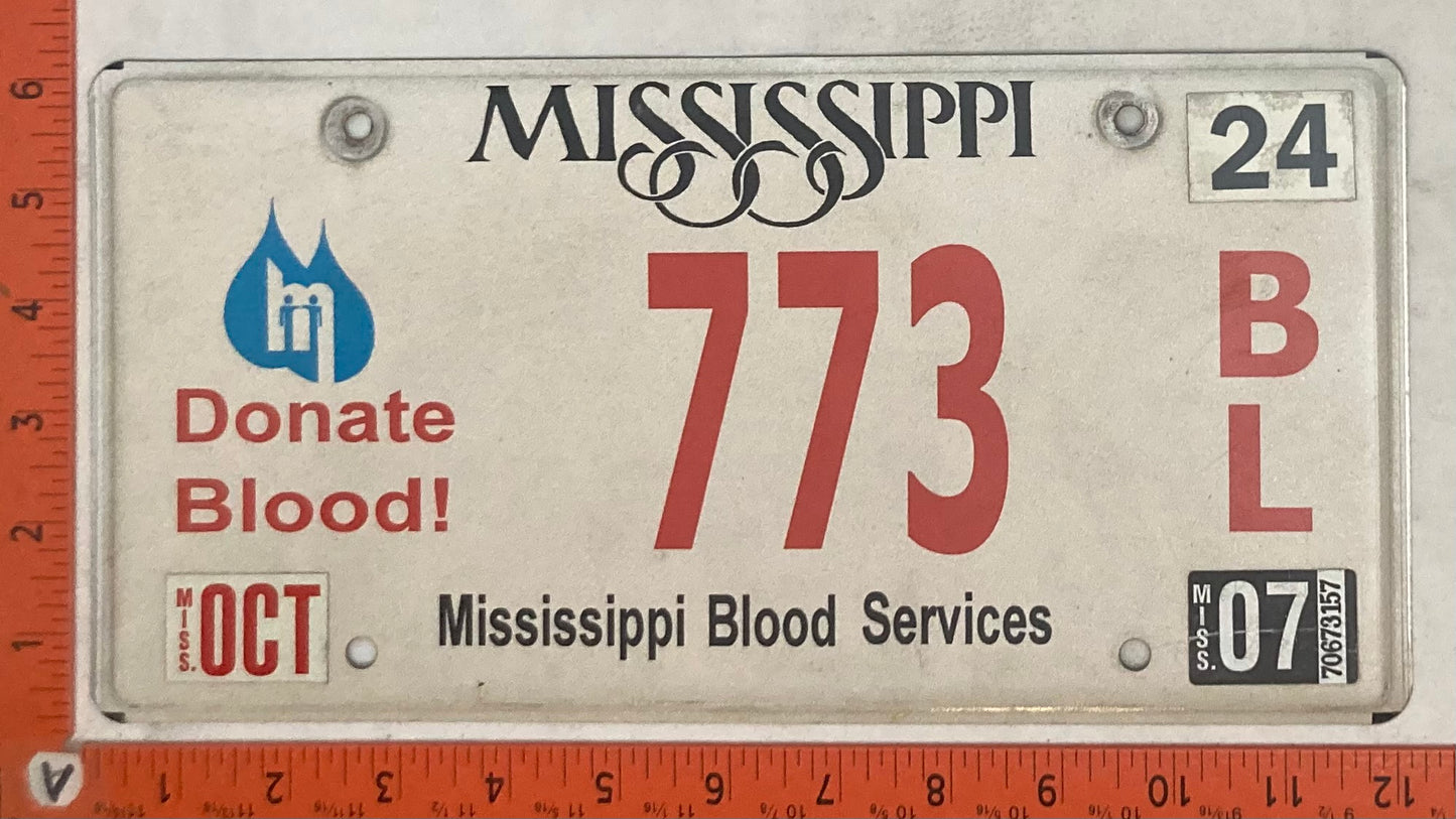 2007 Mississippi #773 B/L Passenger License Plate