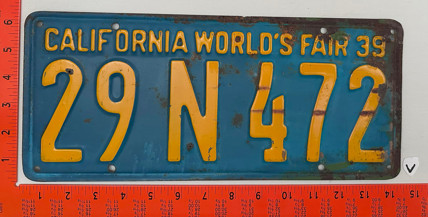 1939 California #29N472 Passenger License Plate