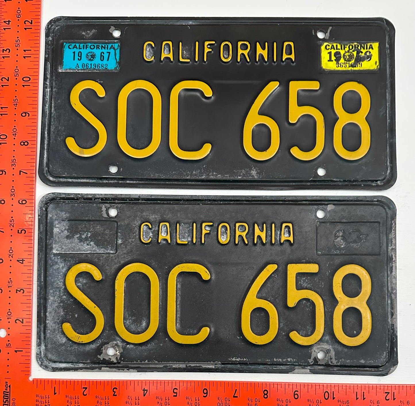 1967 California #SOC 658 Passenger License Plate (PAIR)