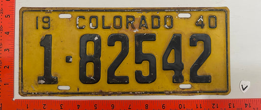 1940 Colorado #1-82542 Passenger License Plate