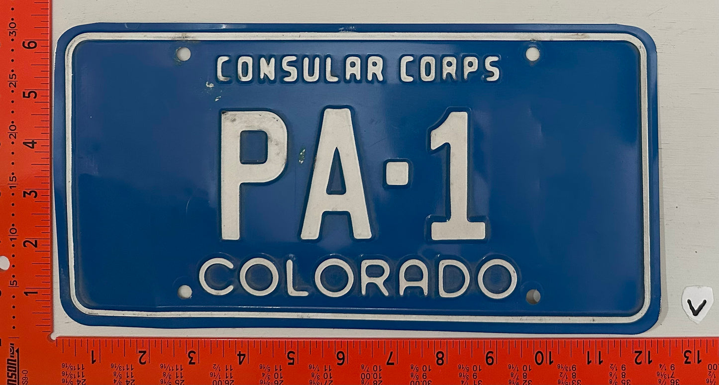 Undated Colorado Consular Corps #PA-1 License Plate