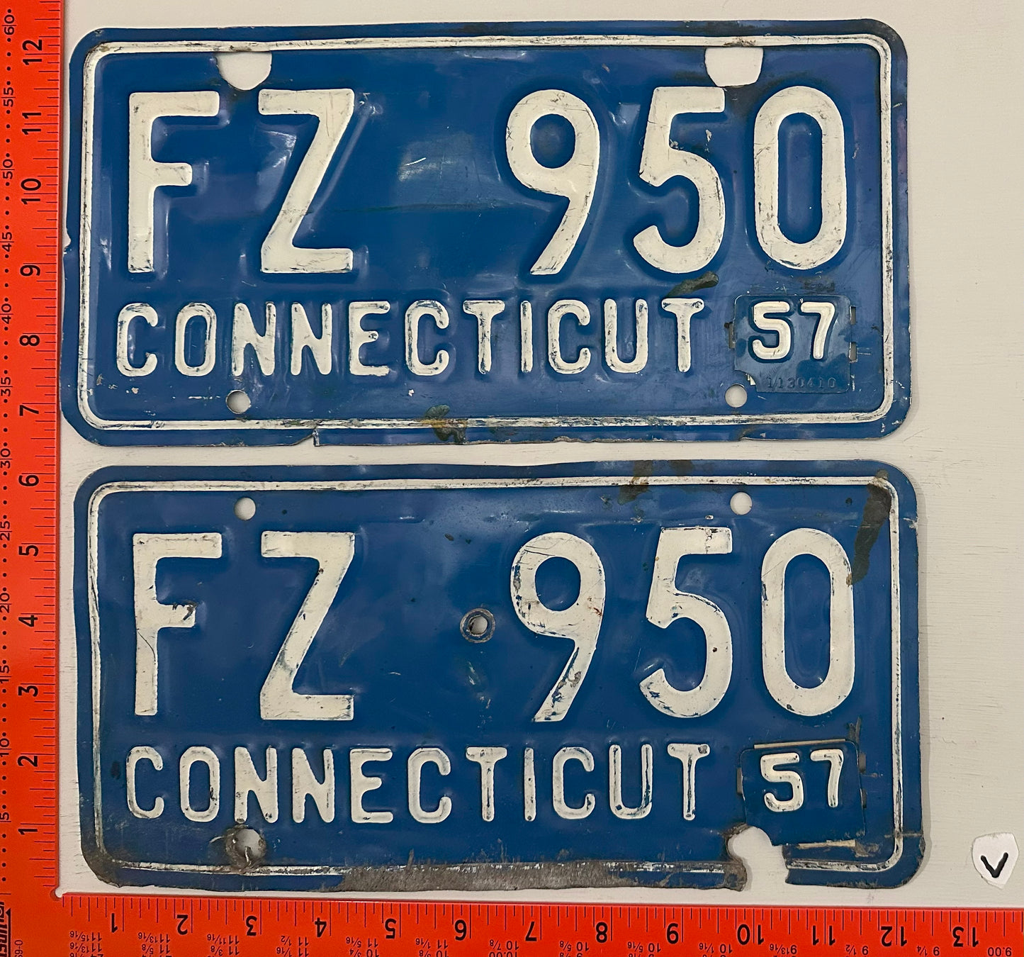 1957 Connecticut #FZ 950 Passenger License Plate (Pair)