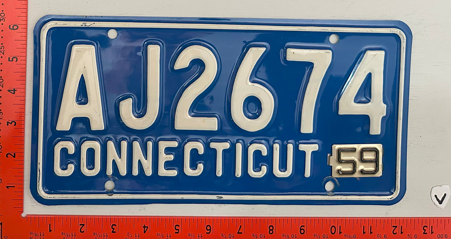 1959 Connecticut #AJ2674 Passenger License Plate