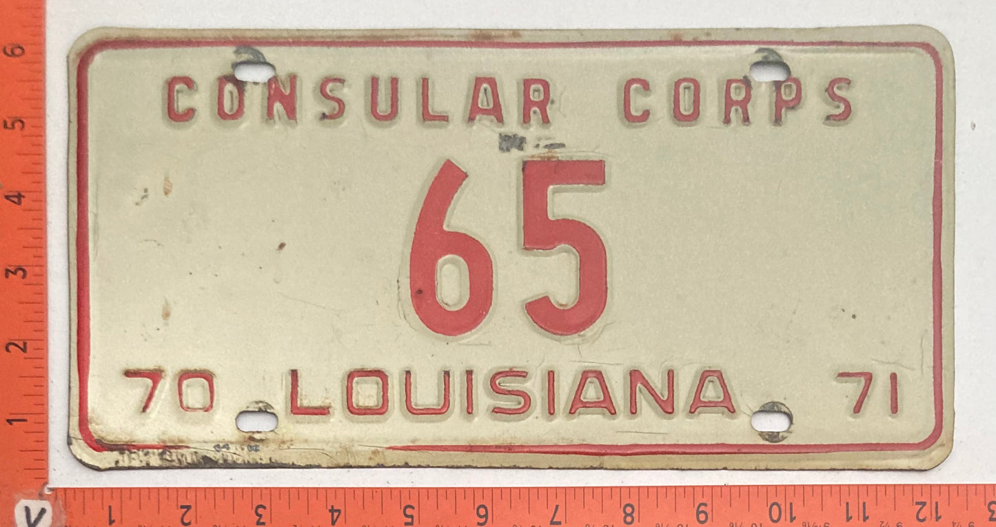 1971 Louisiana #65 Passenger Consular Corps License Plate